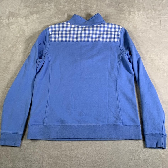 Vineyard Vines Pullover Womens Medium Blue Shep Sweater 1/4 Zip Gingham Patch - Picture 8 of 10